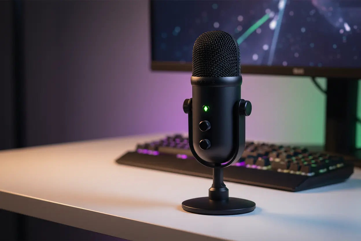 Razer Seiren V2 Pro USB Dynamic Microphone in professional streaming setup